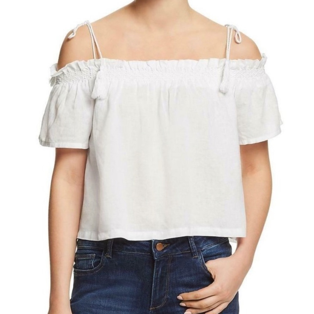 DL1961 White Linen Blend Cornelia Off the Shoulder Boho Shirt Size Medium